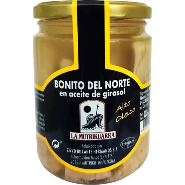 Bonito del norte en aceite de girasol MUTRIKUARRA, frasco 400 g - 1 ud - Imagen del producto en Findit