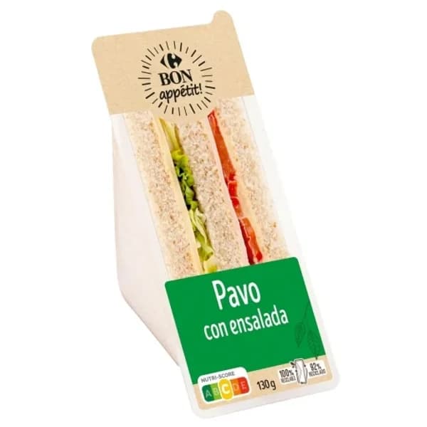 Sándwich integral pavo ensalada Bon Appetit Carrefour 130 g - 0.13 kg - Imagen del producto en Findit