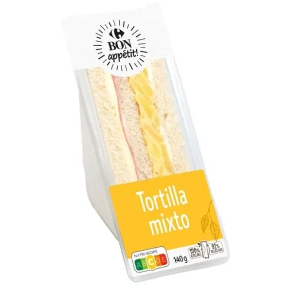 Sándwich tortilla mixto Carrefour 140 g. - 0.14 kg - Imagen del producto en Findit