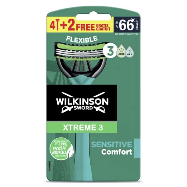 Maquinilla desechable xtreme sensitive Wilkinson bolsa 4 + 2 unidades - 1 ud - Imagen del producto en Findit