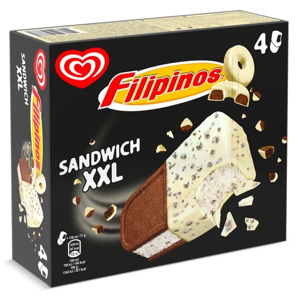 Helado sándwich filipinos XXL 4 unidades Frigo caja 308 g - 0.31 ud - Imagen del producto en Findit