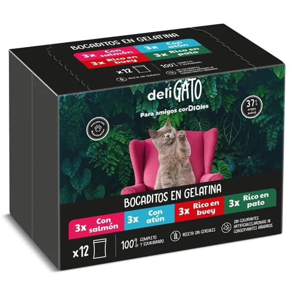 Alimento para gatos bocaditos en gelatina Deligato Dia caja 12 x 100 g - 1.2 kg - Imagen del producto en Findit