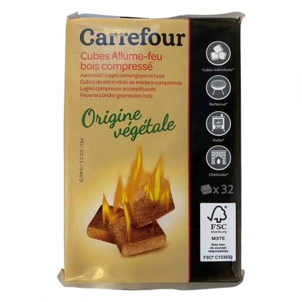 Cubo de Encendido de Madera Comprimida 32 ud  FSC Mix Credit Carrefour - 1 ud - Imagen del producto en Findit