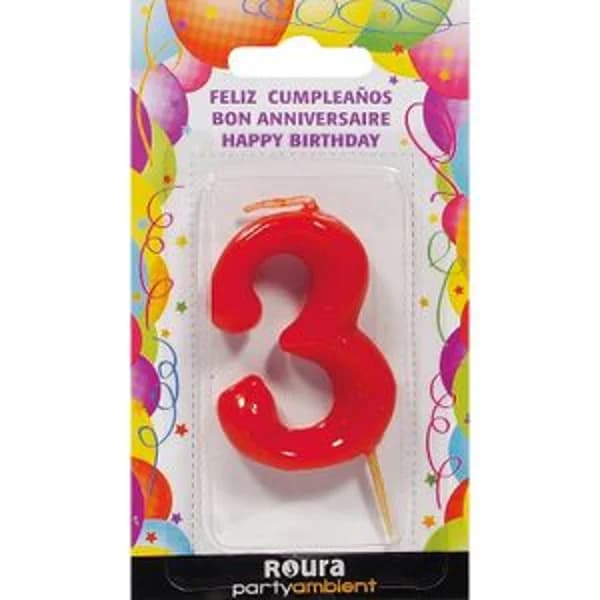 Vela de aniversario Roja número 3 - 1 ud - Imagen del producto en Findit