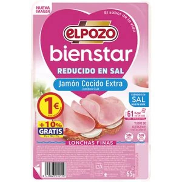 Jamón Cocido Extra Reducido Sal Bienstar - 0.07 kg - Imagen del producto en Findit