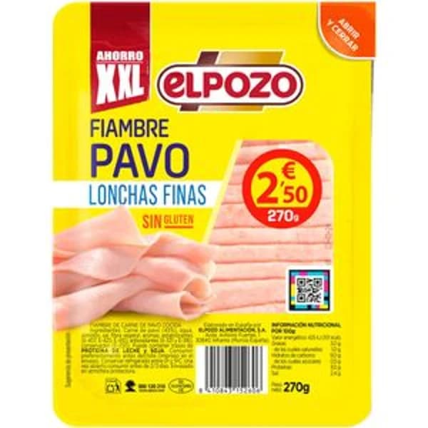 Fiambre de pavo en lonchas finas 270 g - 0.27 kg - Imagen del producto en Findit