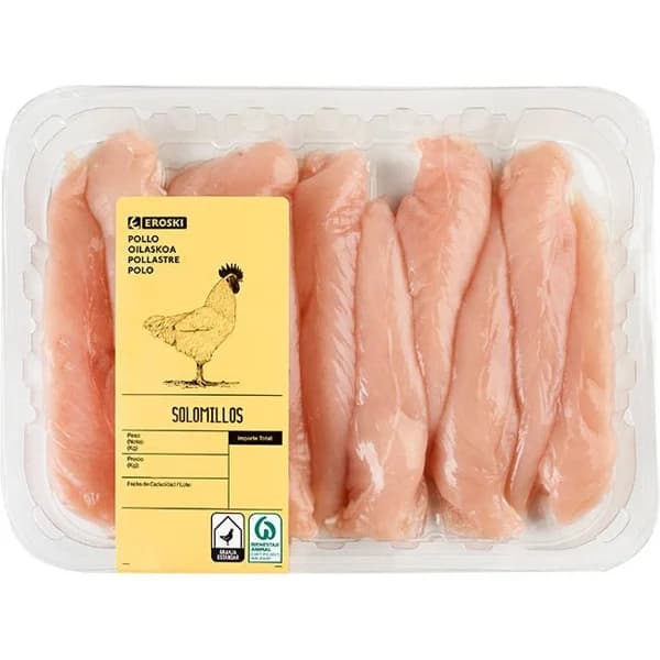 Solomillos de pollo EROSKI, bandeja al peso aprox. 350 g - 1 ud - Imagen del producto en Findit