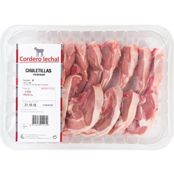 Chuletillas de cordero lechal EROSKI, bandeja al peso aprox. 500 g - 1 ud - Imagen del producto en Findit