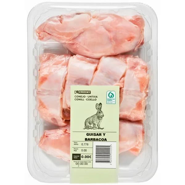 Conejo para guisar y barbacoa EROSKI, bandeja aprox. 880 g - 1 ud - Imagen del producto en Findit