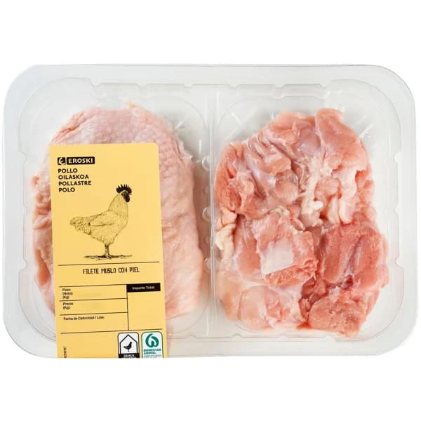 Filete de muslo de pollo con piel EROSKI, bandeja aprox. 570 g - 1 ud - Imagen del producto en Findit