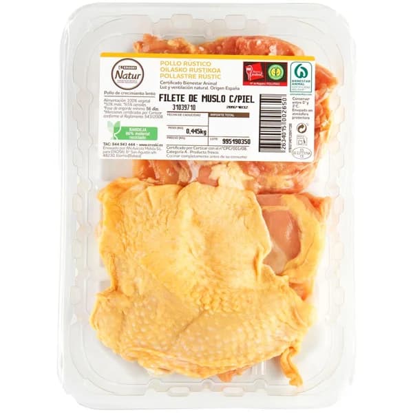 Muslo deshuesado de pollo con piel EROSKI NATUR, bandeja aprox. 450 g - 1 ud - Imagen del producto en Findit