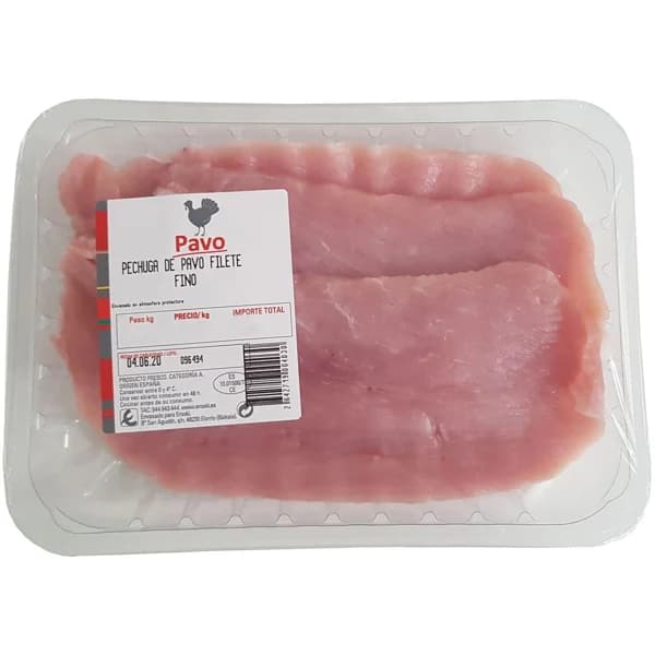 Filetes de pechuga de pavo finos EROSKI, bandeja al peso aprox. 1 kg - 1 ud - Imagen del producto en Findit