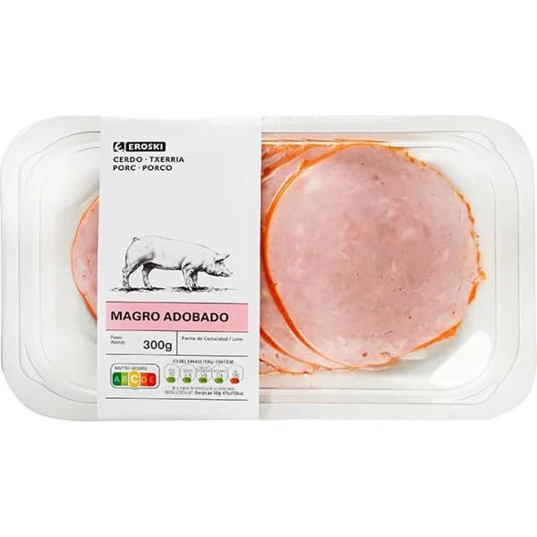 Magro de cerdo adobado fileteado EROSKI, bandeja 300 g - 1 ud - Imagen del producto en Findit
