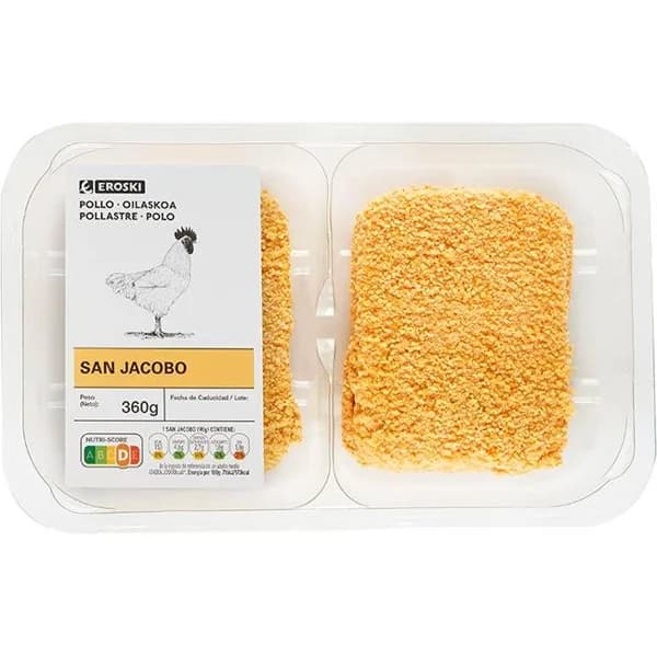 San jacobo de pollo EROSKI, 4 uds, bandeja 360 g - 1 ud - Imagen del producto en Findit