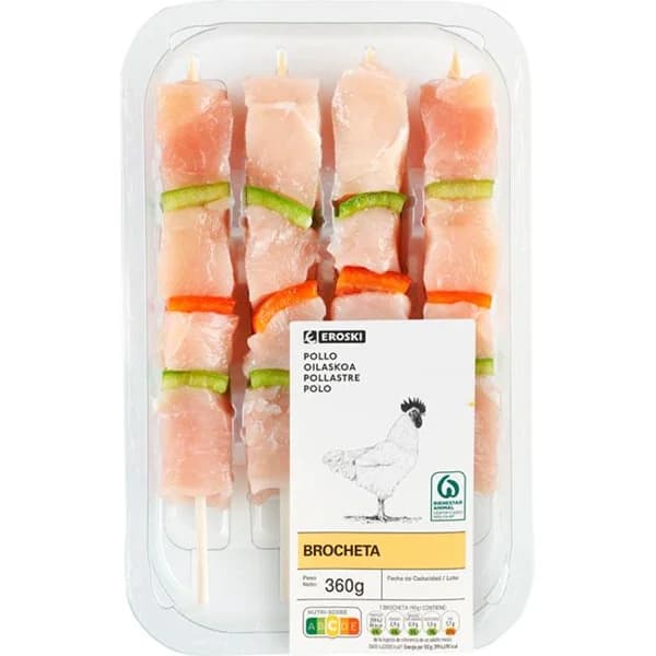 Brocheta de pechuga de pollo EROSKI , bandeja 360 g - 0.36 kg - Imagen del producto en Findit