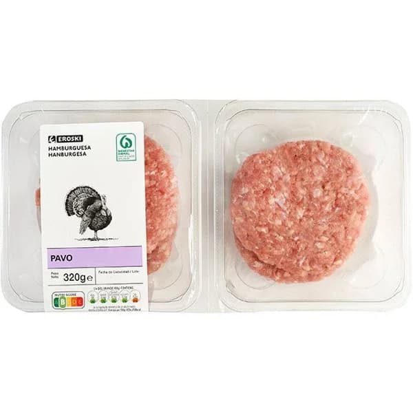 Hamburguesa de pavo EROSKI, 4 uds., bandeja 320 g - 1 ud - Imagen del producto en Findit
