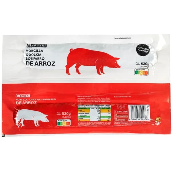 Morcilla de arroz EROSKI, 2 uds, sobre 530 g - 1 ud - Imagen del producto en Findit