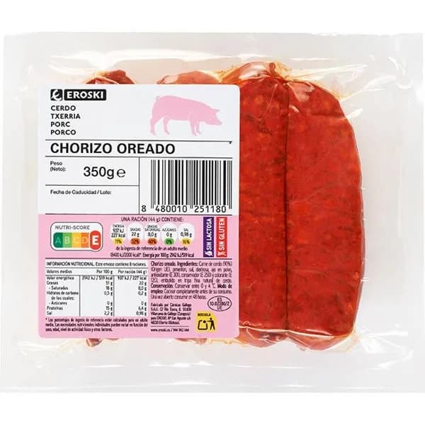 Chorizo fresco EROSKI, bandeja 350 g - 1 ud - Imagen del producto en Findit