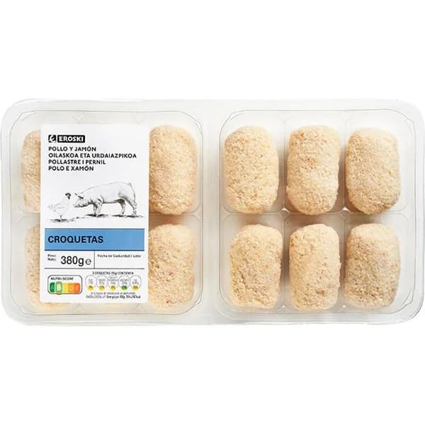 Croqueta de pollo-jamón EROSKI, bandeja 380 g - 1 ud - Imagen del producto en Findit