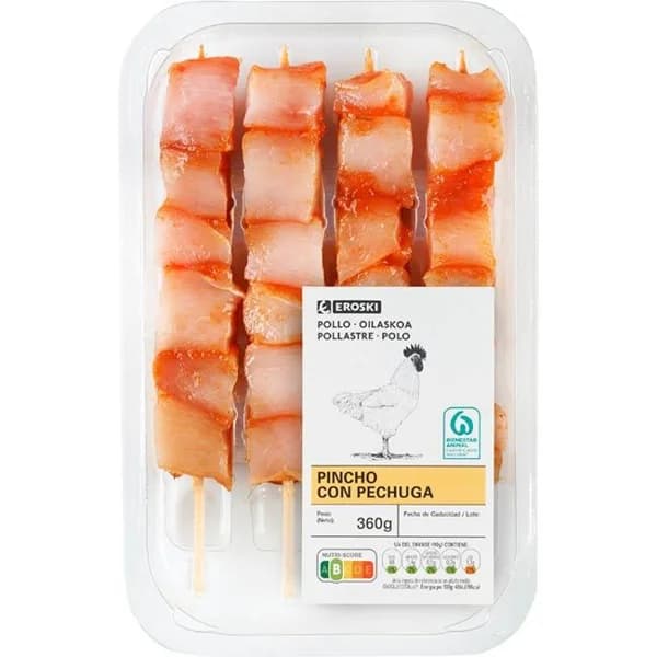 Pincho de pechuga de pollo EROSKI, bandeja 360 g - 1 ud - Imagen del producto en Findit