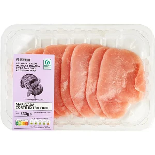 Pechuga de pavo marinada extrafina EROSKI, bandeja 330 g - 0.33 kg - Imagen del producto en Findit