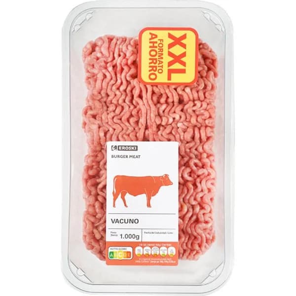 Burguer Meat de vacuno XXL EROSKI, bandeja 1 kg - 1 kg - Imagen del producto en Findit