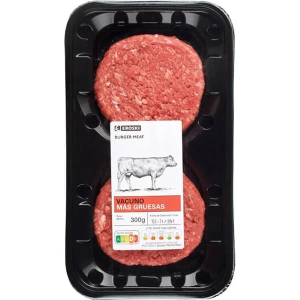 Hamburguesa vacuno gruesa B. Meat EROSKI, 2 uds., bandeja 300 g - 0.3 kg - Imagen del producto en Findit