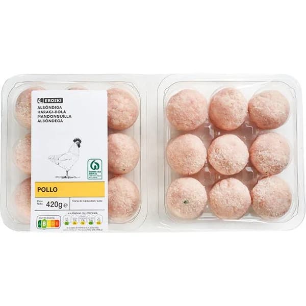 Albóndigas de pollo EROSKI, bandeja 420 g - 0.42 kg - Imagen del producto en Findit