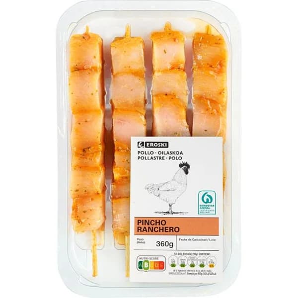 Pincho de pollo adobado ranchero EROSKI, bandeja 360 g - 1 ud - Imagen del producto en Findit