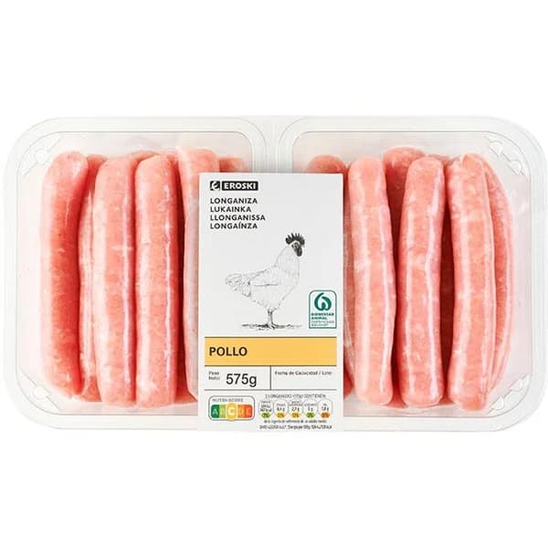 Longaniza de pollo EROSKI, bandeja 575 g - 0.58 kg - Imagen del producto en Findit