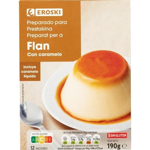 Flan con caramelo EROSKI, caja 190 g - 0.19 kg - Imagen del producto en Findit