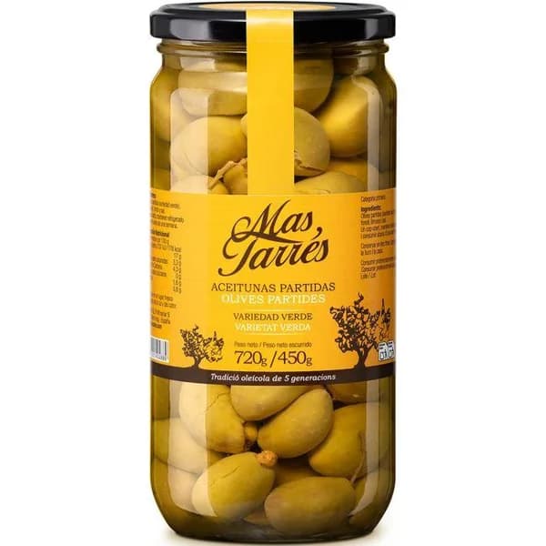 Aceitunas verdes partidas MAS TARRES, frasco 800 g - 1 ud - Imagen del producto en Findit