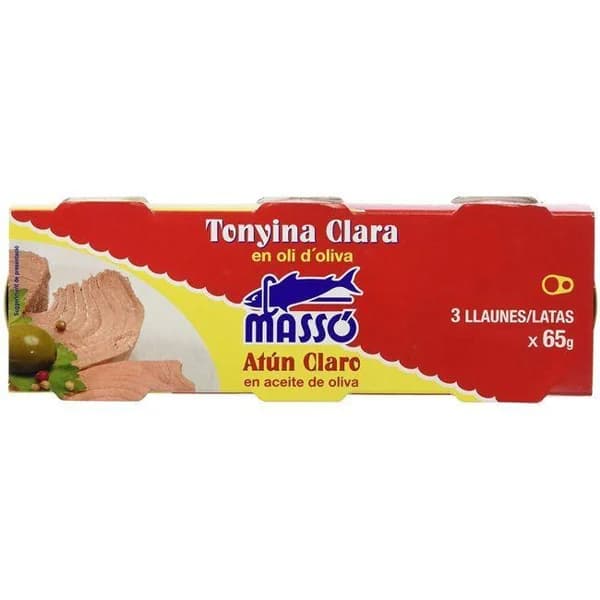 Atún claro en aceite de oliva MASSO, pack 3x65 g - 1 ud - Imagen del producto en Findit