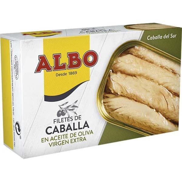 Filete de caballa en aceite de oliva virgen ALBO, lata 120 g - 1 ud - Imagen del producto en Findit