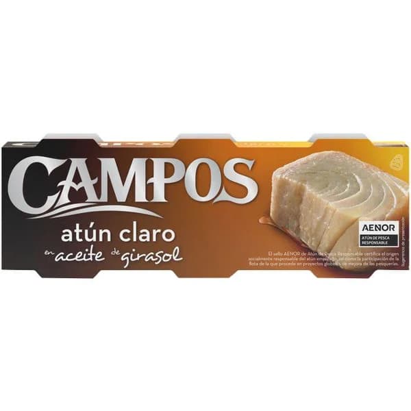 Atún claro en aceite de girasol CAMPOS, pack 3x65 g - 1 ud - Imagen del producto en Findit