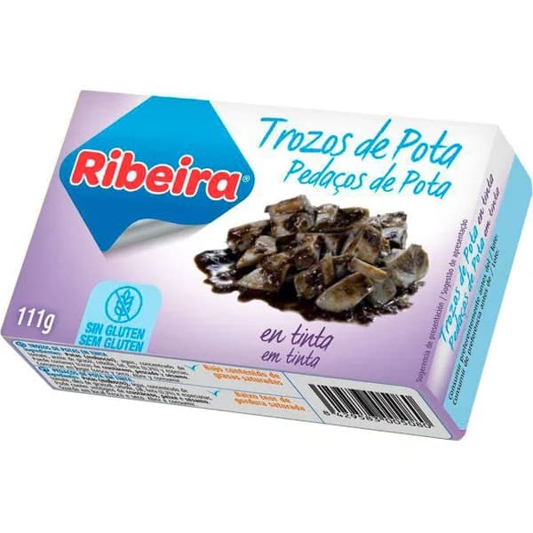 Trozos de pota en tinta RIBEIRA, lata 111 g - 1 ud - Imagen del producto en Findit