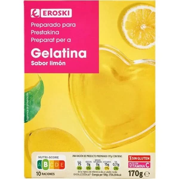 Gelatina de limón EROSKI, caja 170 g - 0.17 kg - Imagen del producto en Findit