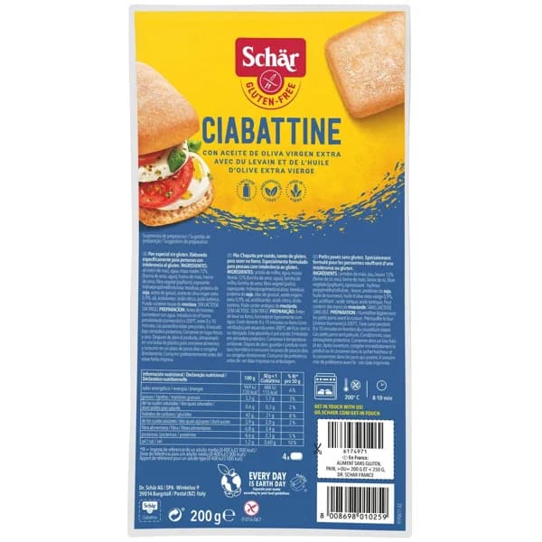 Ciabattine sin gluten SCHAR, paquete 200 g - 0.2 kg - Imagen del producto en Findit