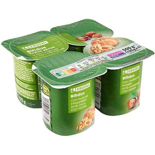Bífidus de nuez-avellana EROSKI, pack 4x125 g - 1 ud - Imagen del producto en Findit
