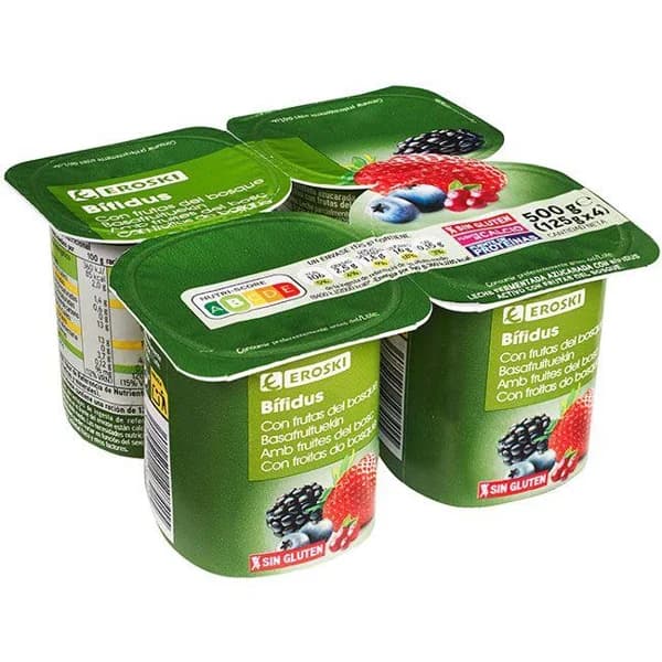 Bífidus con frutas del bosque EROSKI, pack 4x125 g - 1 ud - Imagen del producto en Findit