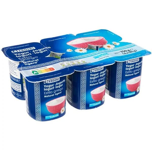 Yogur griego natural light 2% EROSKI, pack 6x125 g - 1 ud - Imagen del producto en Findit