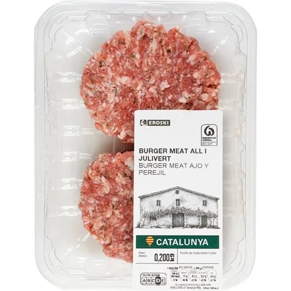 Burguer meat de cerdo-ternera, ajo-perejil EROSKI, bandeja 200 g - 1 ud - Imagen del producto en Findit
