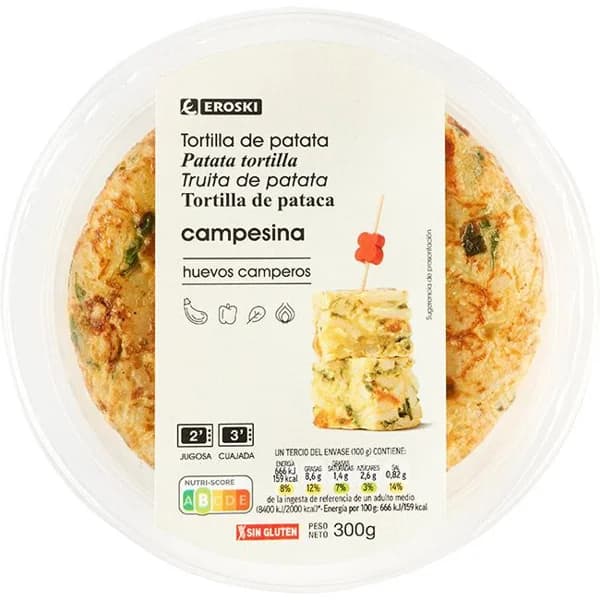 Tortilla de patatas con huevos camperos EROSKI, 1 ud, 300 g - 0.3 kg - Imagen del producto en Findit