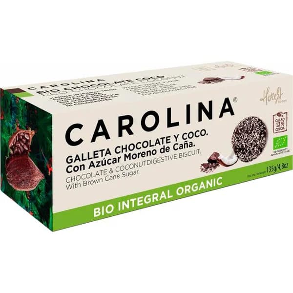 Galleta Bio integral chocolate y coco CAROLINA, caja 135 g - 1 ud - Imagen del producto en Findit