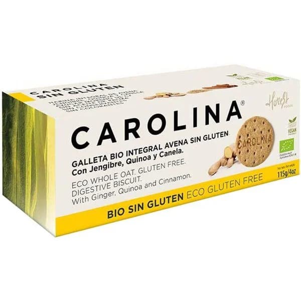 Galleta s/gluten Bio avena, quinoa CAROLINA, caja 115 g - 1 ud - Imagen del producto en Findit