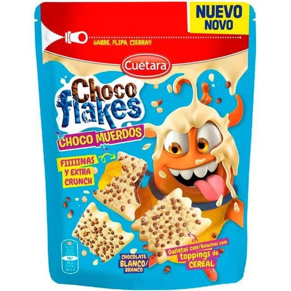 Choco flakes bañados chocolate blanco CUETARA, bolsa 100 g - 1 ud - Imagen del producto en Findit