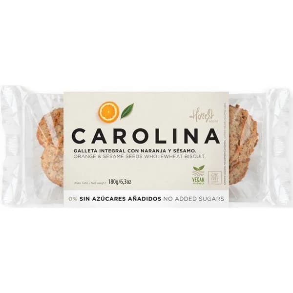Galleta s/azúcar naranja y sésamo CAROLINA, caja 180 g - 1 ud - Imagen del producto en Findit
