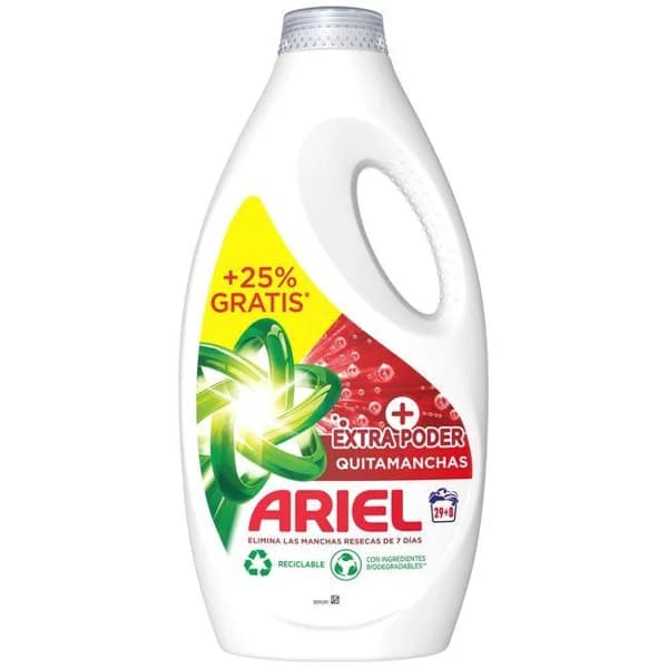 Detergente líquido poder oxi ARIEL, garrafa 29+8 dosis - 1 ud - Imagen del producto en Findit