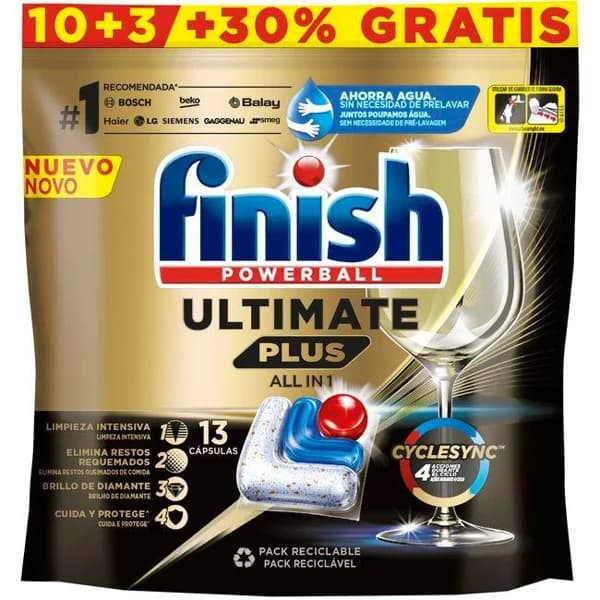 Lavavajillas máquina FINISH ULTIMATE, bolsa 13 dosis - 13 ud - Imagen del producto en Findit