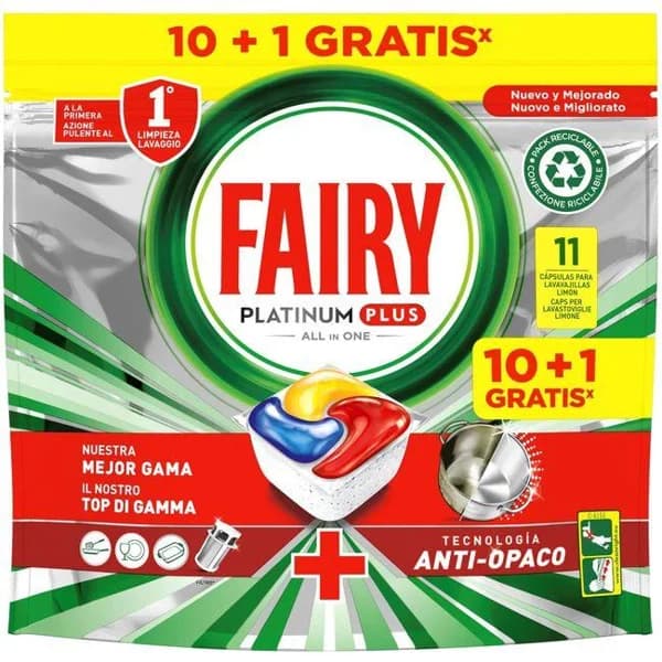 Lavavajillas máquina FAIRY PLATINUM PLUS, bolsa 11 dosis - 11 ud - Imagen del producto en Findit